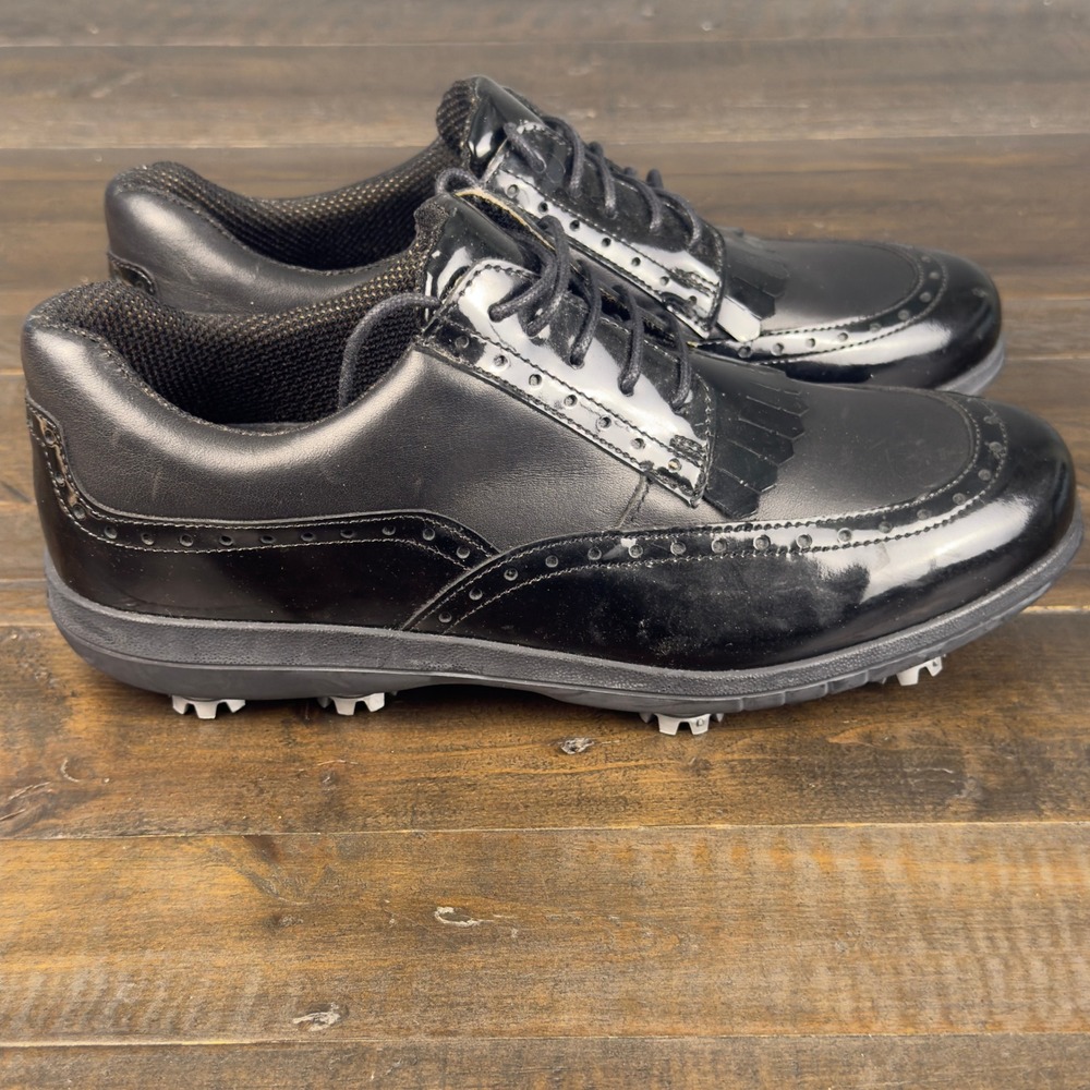 Bally Black Leather Kiltie Wingtip Golf Shoes Womens Softspikes Oxfords